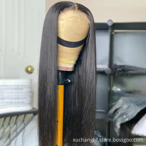 Hanfan Pre Plucked 30 32 34 36 38 40 Inch Peruvian Straight Human Hair 360 Lace Frontal Wig With Baby Hair Bleached Knots